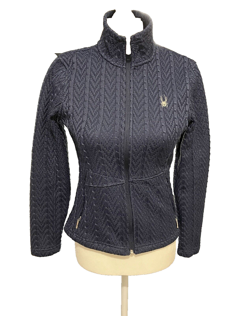 Spyder Jacket Size S Blue Cable Knit Textured Sweater Active Outdoors Womens